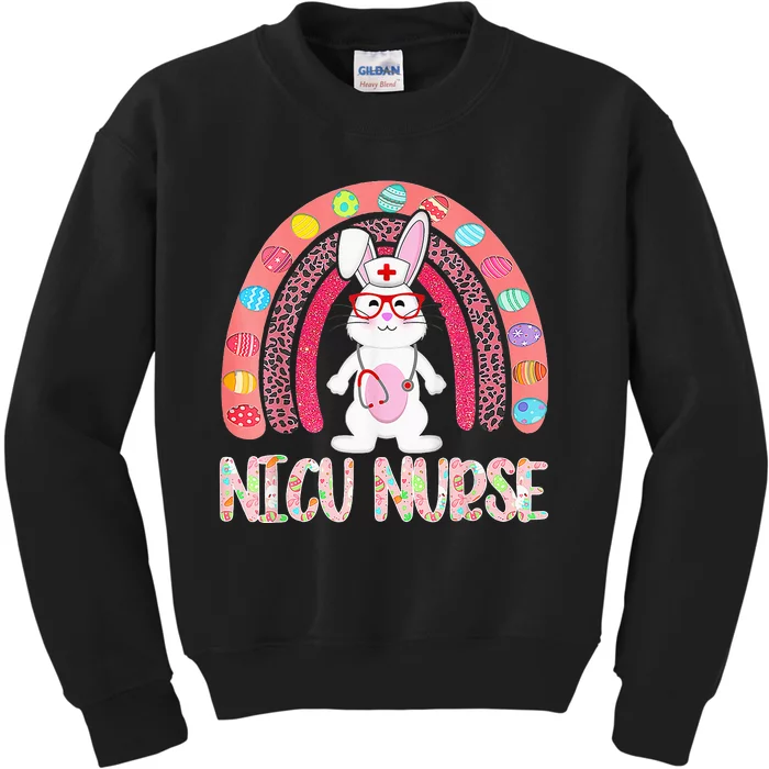 Rainbow NICU Nurse Easter Nurse Floral Bunny Kids Sweatshirt