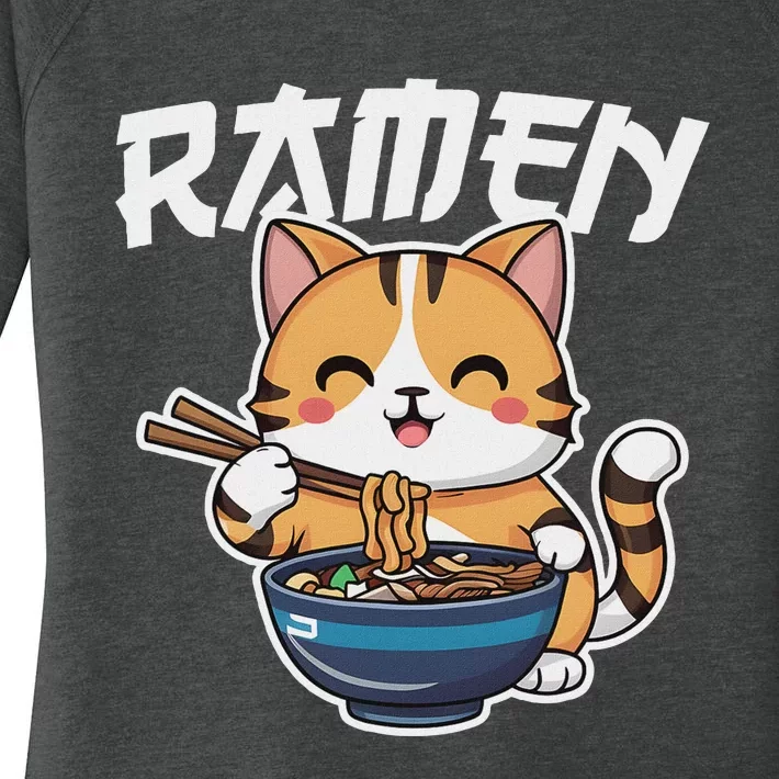 Ramen Noodle Neko Cat Japanese Kawaii Manga Anime Gift Women's Perfect Tri Tunic Long Sleeve Shirt