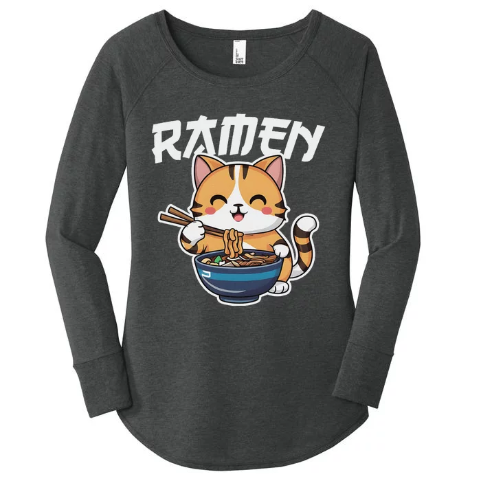 Ramen Noodle Neko Cat Japanese Kawaii Manga Anime Gift Women's Perfect Tri Tunic Long Sleeve Shirt