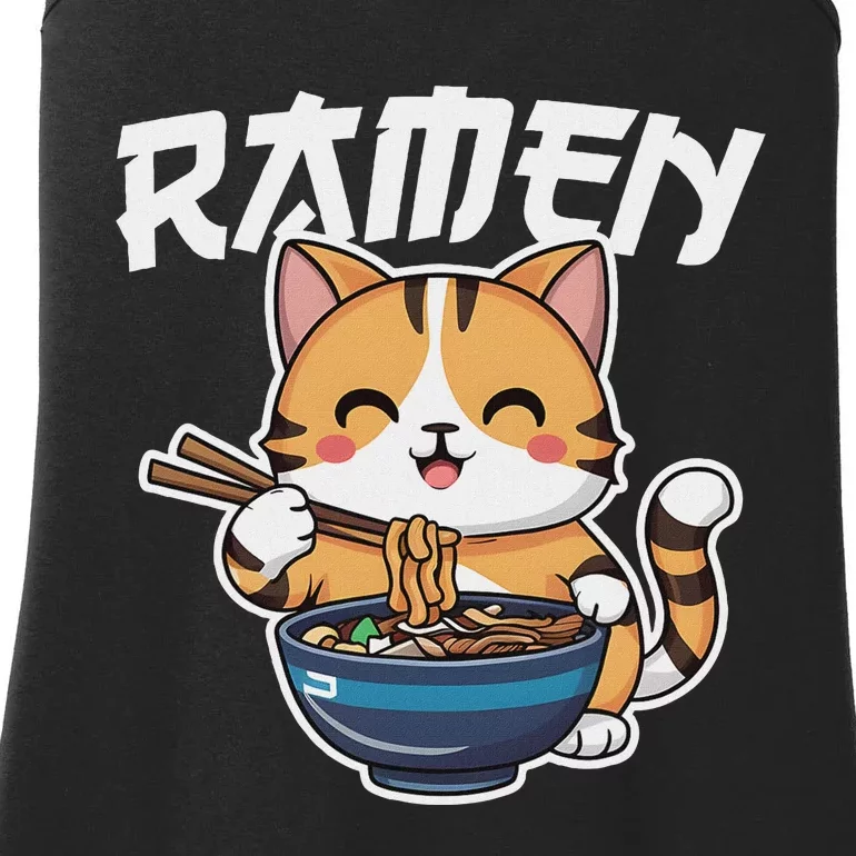 Ramen Noodle Neko Cat Japanese Kawaii Manga Anime Gift Ladies Essential Tank