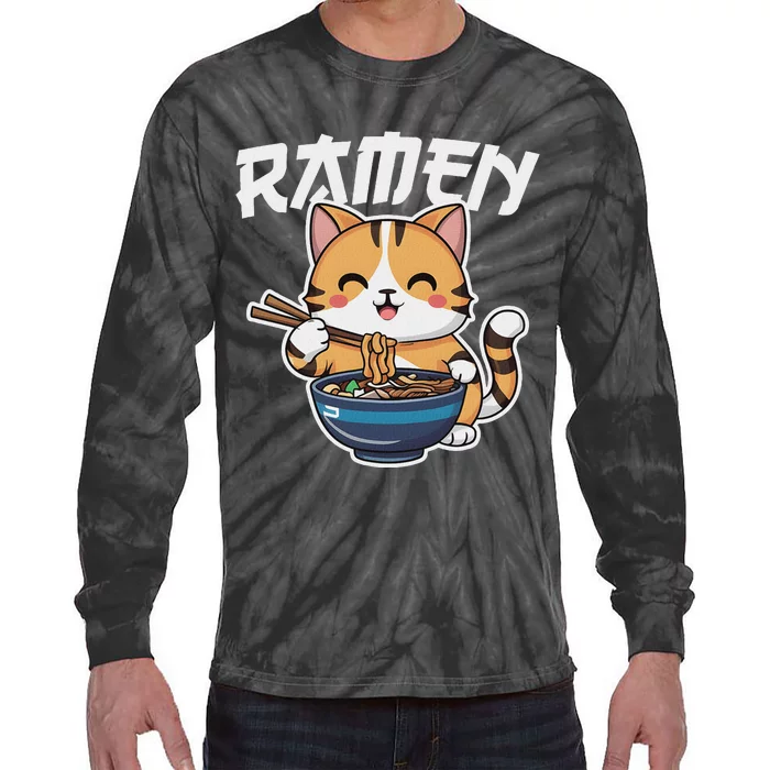 Ramen Noodle Neko Cat Japanese Kawaii Manga Anime Gift Tie-Dye Long Sleeve Shirt