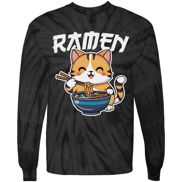 Ramen Noodle Neko Cat Japanese Kawaii Manga Anime Gift Tie-Dye Long Sleeve Shirt