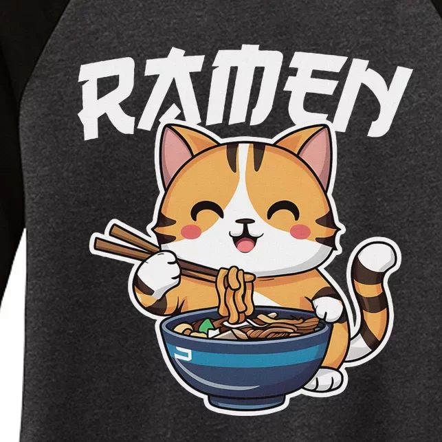 Ramen Noodle Neko Cat Japanese Kawaii Manga Anime Gift Women's Tri-Blend 3/4-Sleeve Raglan Shirt