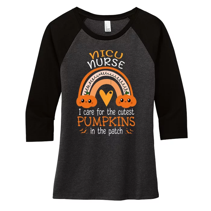 Rainbow NICU Nurse Cutest Pumpkins In The Patch Halloween RN Women's Tri-Blend 3/4-Sleeve Raglan Shirt