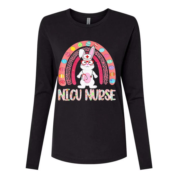 Rainbow NICU Nurse Easter Nurse Floral Bunny Womens Cotton Relaxed Long Sleeve T-Shirt