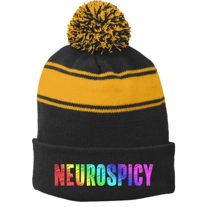 Rainbow Neurospicy Neurodivergent ADHD Autism Spectrum Stripe Pom Pom Beanie