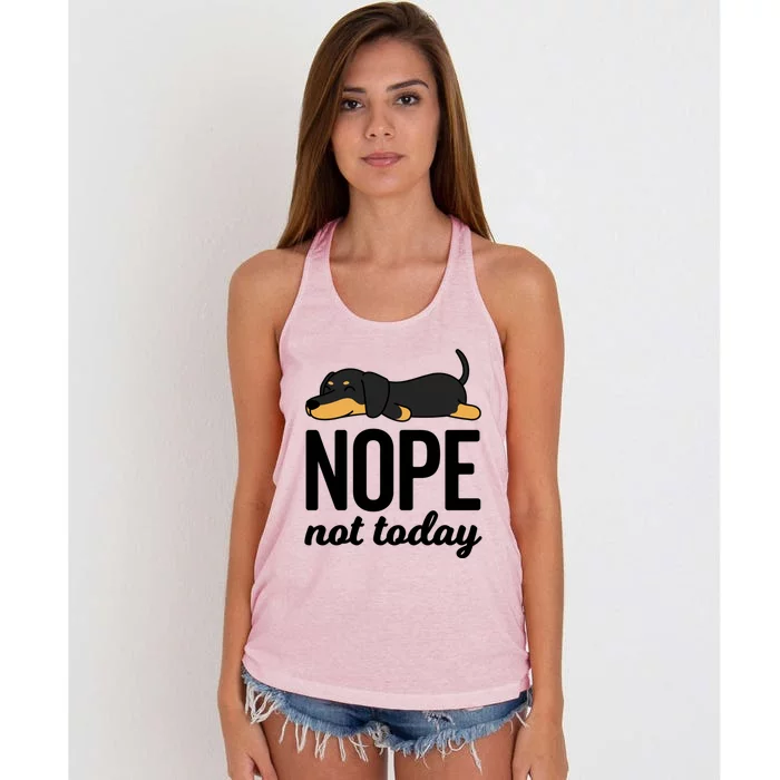 Retro Nope Not Today Funny Lazy Dachshund Wiener Dog Lover Gift Women's Knotted Racerback Tank