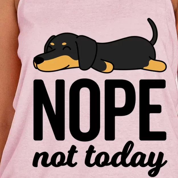 Retro Nope Not Today Funny Lazy Dachshund Wiener Dog Lover Gift Women's Knotted Racerback Tank