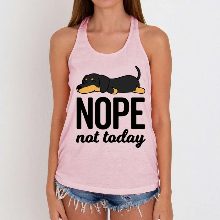 Retro Nope Not Today Funny Lazy Dachshund Wiener Dog Lover Gift Women's Knotted Racerback Tank