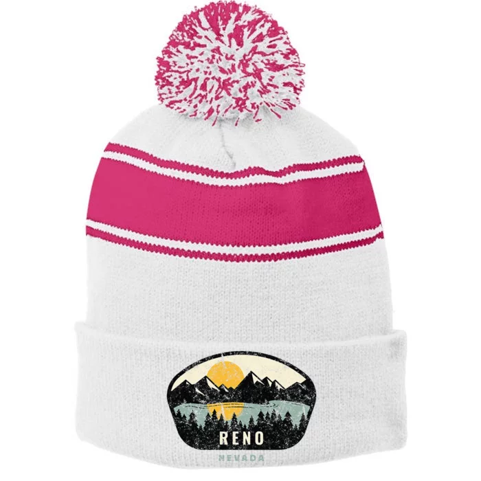 Reno Nevada Nv Vacation Souvenir Stripe Pom Pom Beanie