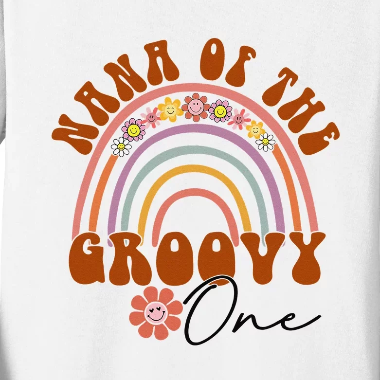 Retro Nana of Groovy One Matching Family 1st Birthday Party Kids Long Sleeve Shirt