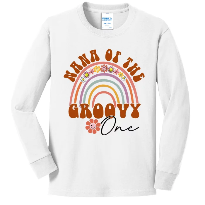 Retro Nana of Groovy One Matching Family 1st Birthday Party Kids Long Sleeve Shirt