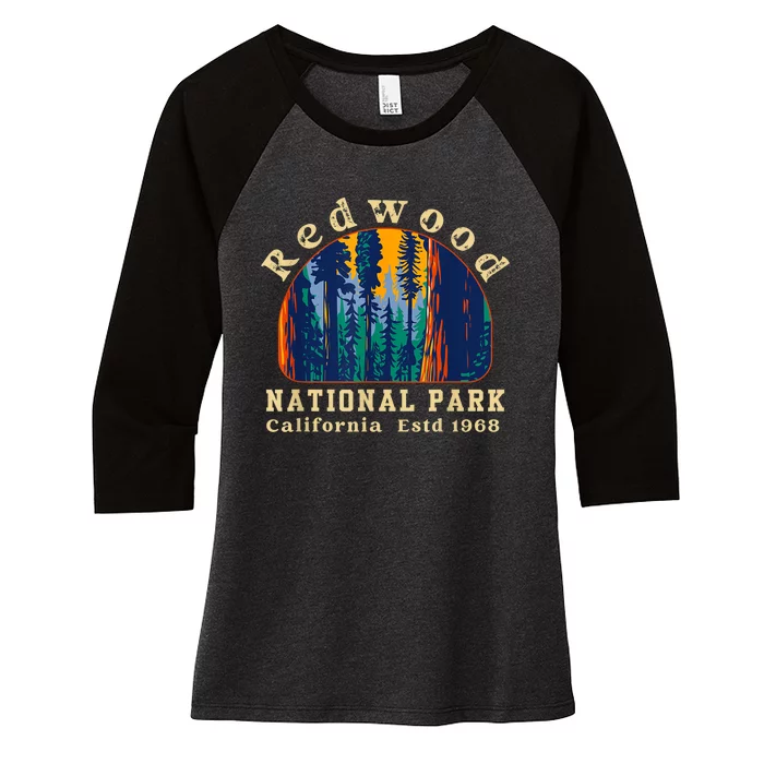 Redwood National Park California Retro Vintage Camping Gifts Women's Tri-Blend 3/4-Sleeve Raglan Shirt