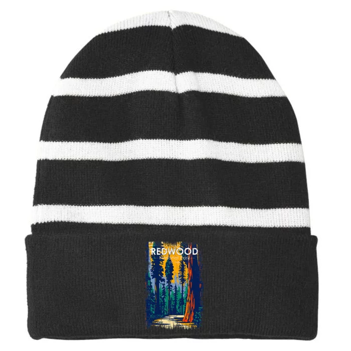 Redwood National Park Vintage Distressed Striped Beanie with Solid Band