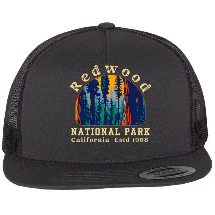 Redwood National Park California Retro Vintage Camping Flat Bill Trucker Hat