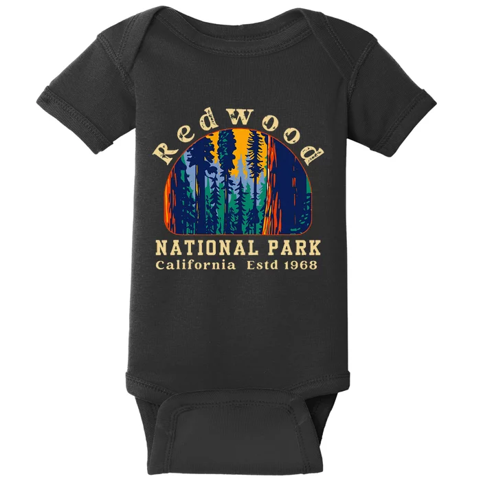 Redwood National Park California Retro Vintage Camping Baby Bodysuit