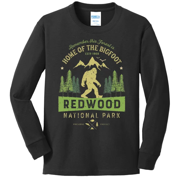 Redwood National Park Vintage California Bigfoot Kids Long Sleeve Shirt