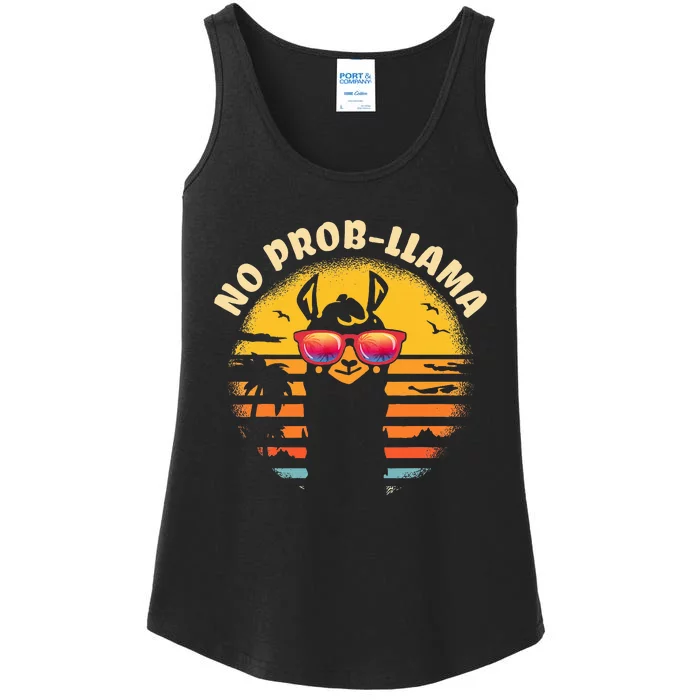 Retro NO PROBLLAMA Vintage Llama Alpaca Gift Idea Ladies Essential Tank