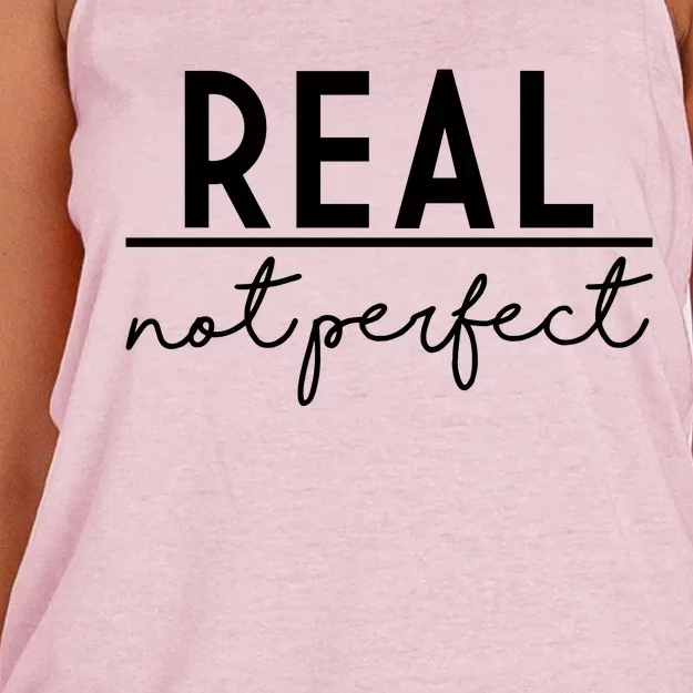 Real Not Perfect Positive Quote Women's Knotted Racerback Tank