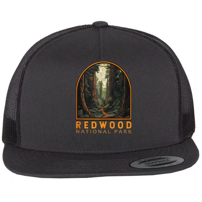 Redwood National Park Illustration Trail Emblem Flat Bill Trucker Hat