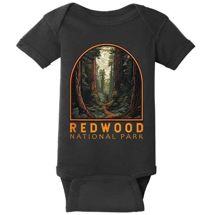 Redwood National Park Illustration Trail Emblem Baby Bodysuit