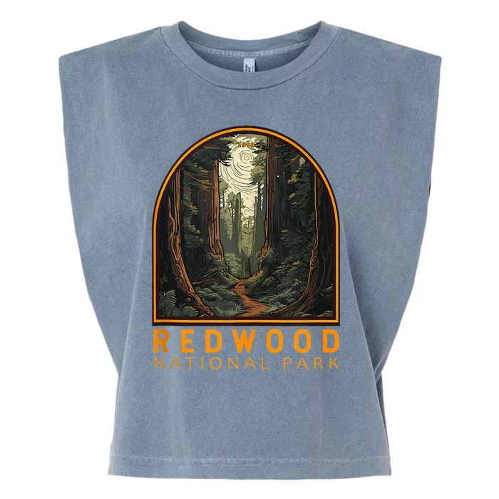 Redwood National Park Illustration Trail Emblem Garment-Dyed Women's Muscle Tee