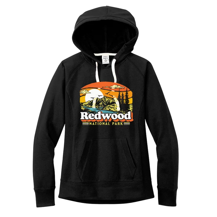 Redwood National Park Vintage 80s Retro California Mountains Women's Fleece Hoodie