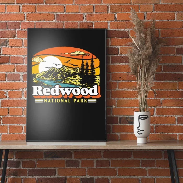 Redwood National Park Vintage 80s Retro California Mountains Poster