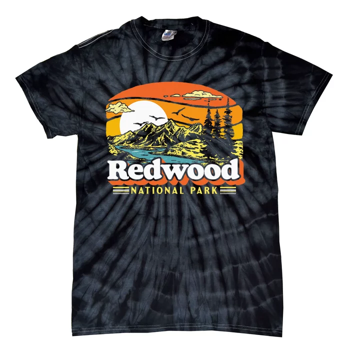 Redwood National Park Vintage 80s Retro California Mountains Tie-Dye T-Shirt