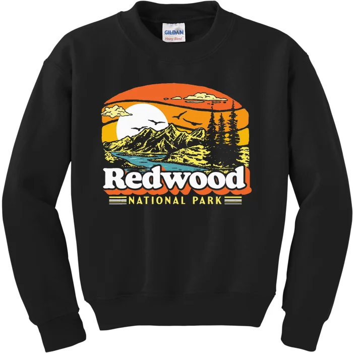 Redwood National Park Vintage 80s Retro California Mountains Kids Sweatshirt