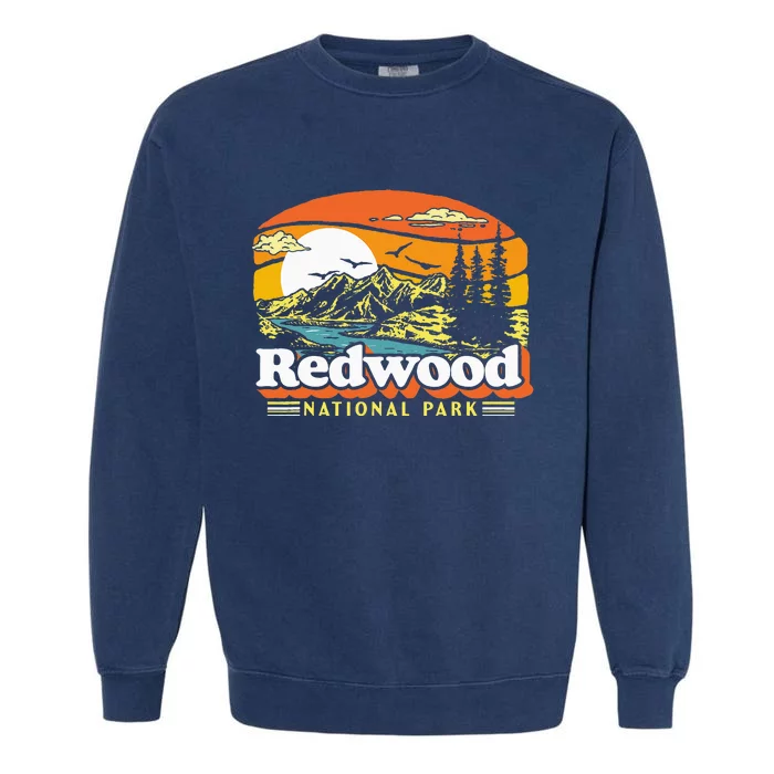 Redwood National Park Vintage 80s Retro California Mountains Garment-Dyed Sweatshirt