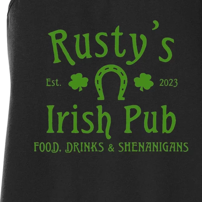 Rusty Name Personalized Irish Pub Gift St Patrick's Day Women's Racerback Tank