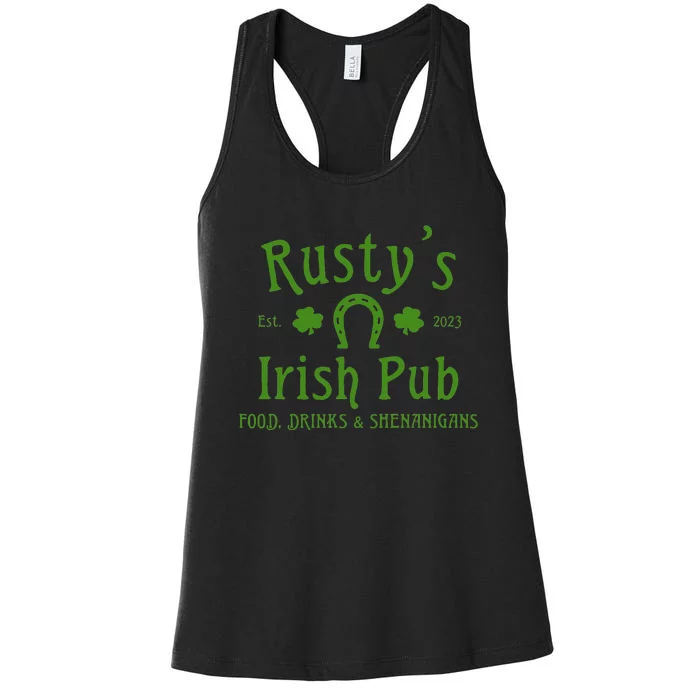 Rusty Name Personalized Irish Pub Gift St Patrick's Day Women's Racerback Tank