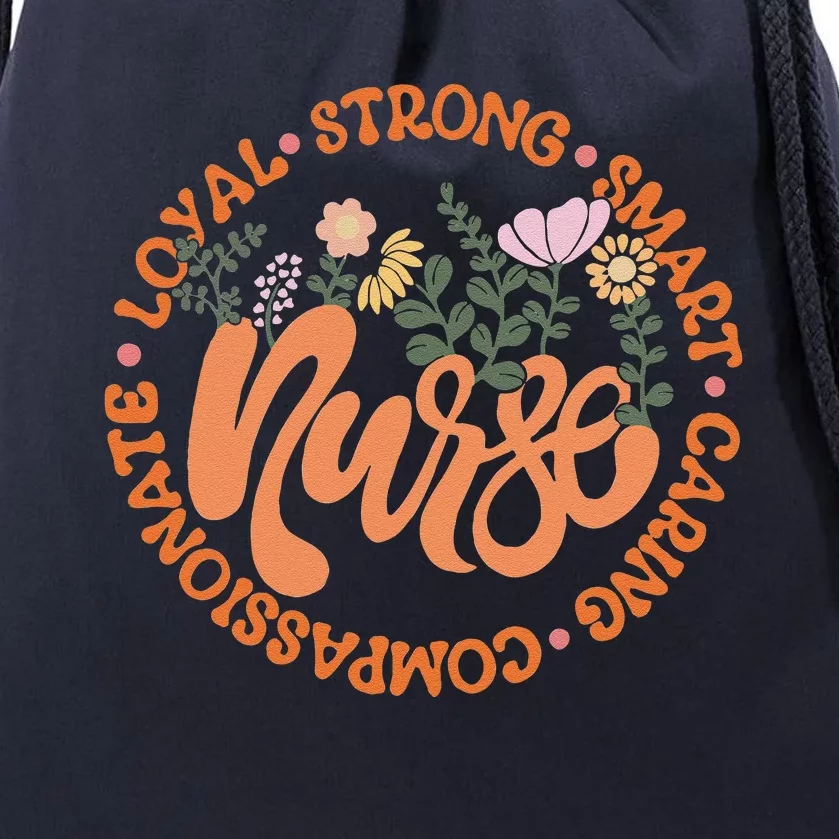 Retro Nurse Quote Groovy Flower Emergency Nurses Day Drawstring Bag