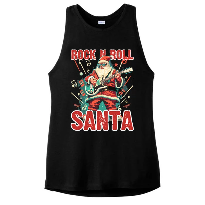 Rock N Roll Santa Playing Guitar Christmas Gift Ladies Tri-Blend Wicking Tank