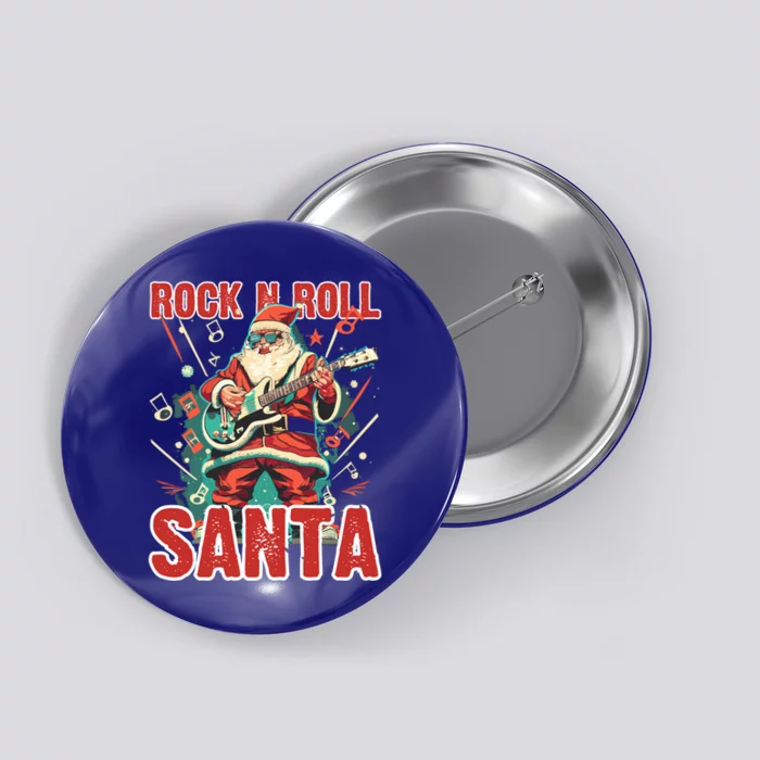 Rock N Roll Santa Playing Guitar Christmas Gift Button