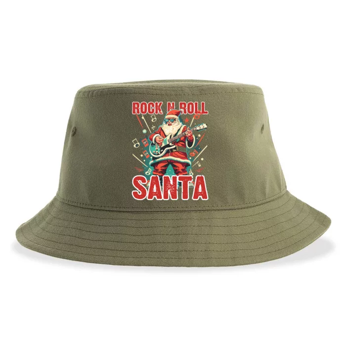 Rock N Roll Santa Playing Guitar Christmas Gift Sustainable Bucket Hat