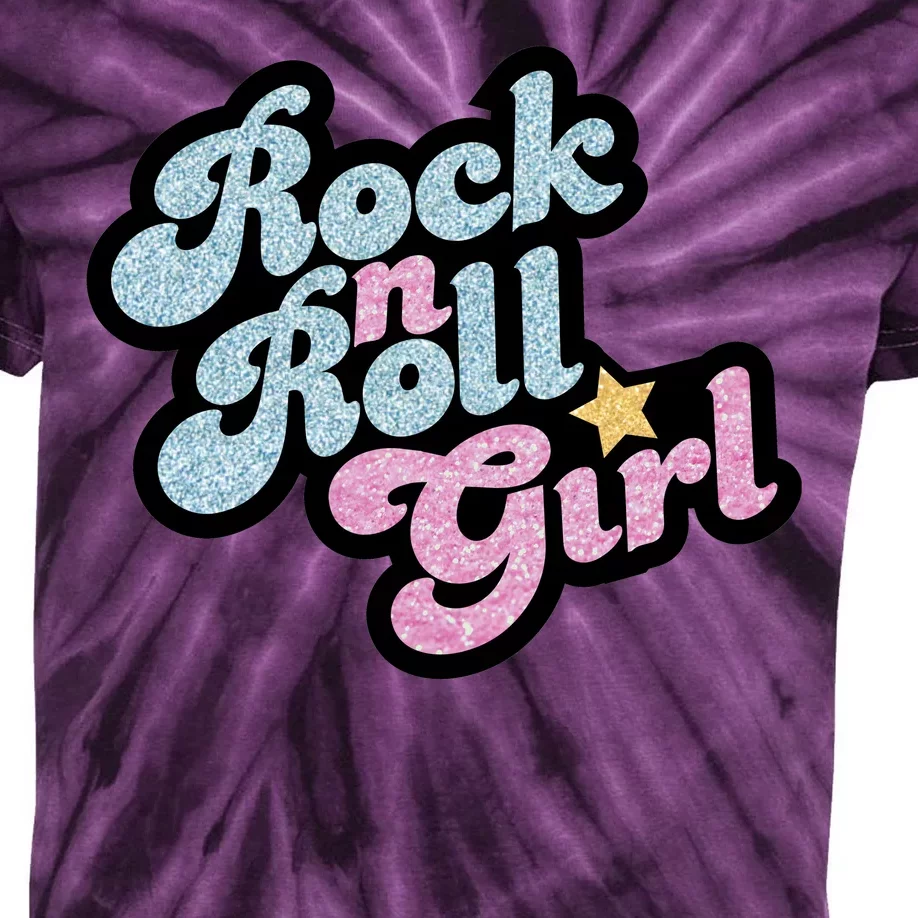 Rock N Roll Girl Cute Rockstar Concert Kids Tie-Dye T-Shirt