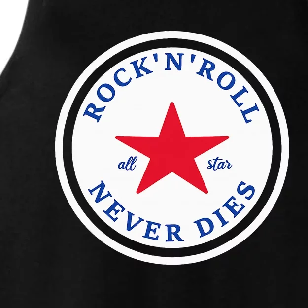 Rock N Roll Never Dies Rock And Roll All Star Music Ladies Tri-Blend Wicking Tank