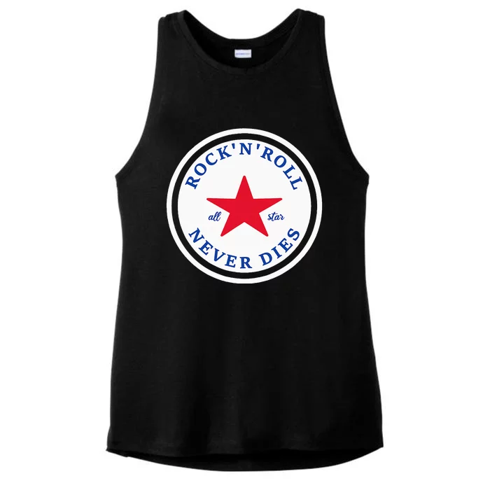 Rock N Roll Never Dies Rock And Roll All Star Music Ladies Tri-Blend Wicking Tank