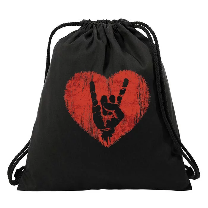 Rock N Roll Music Lover Hand Horns Rock On Concert Drawstring Bag