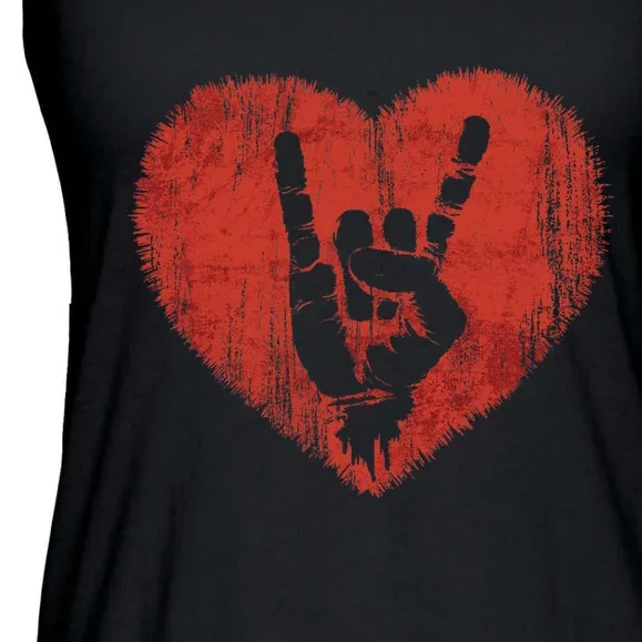 Rock N Roll Music Lover Hand Horns Rock On Concert Ladies Essential Flowy Tank