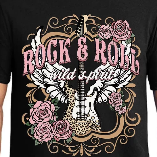 Rock N Roll Wild Spirit Lets Rock Guitar Floral Pajama Set