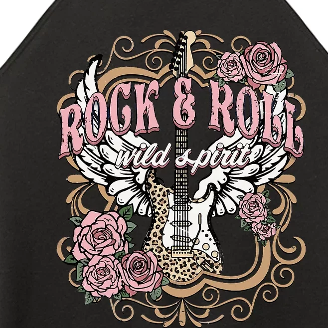 Rock N Roll Wild Spirit Lets Rock Guitar Floral Women’s Perfect Tri Rocker Tank