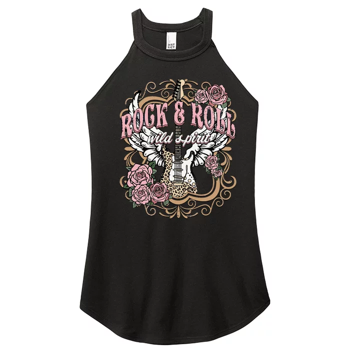 Rock N Roll Wild Spirit Lets Rock Guitar Floral Women’s Perfect Tri Rocker Tank