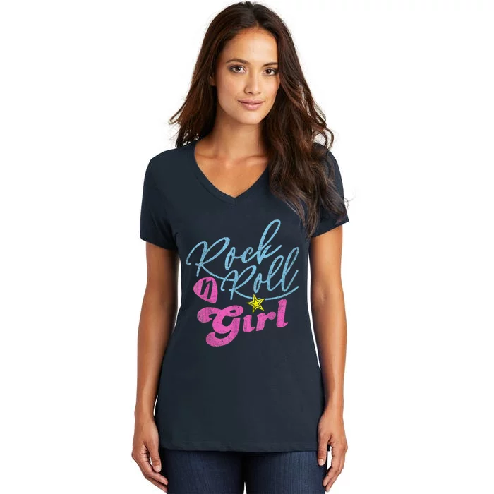 Rock N Roll Girl Purple Darla Women's V-Neck T-Shirt