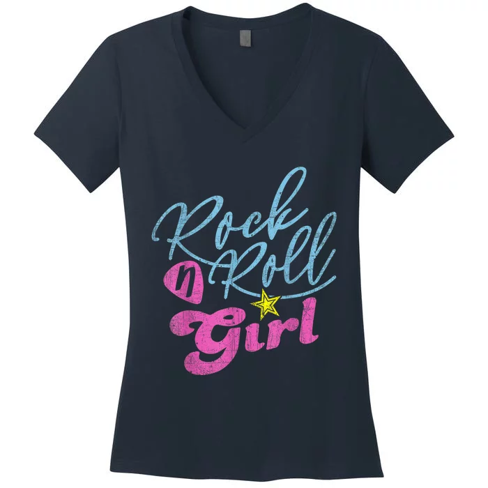 Rock N Roll Girl Purple Darla Women's V-Neck T-Shirt