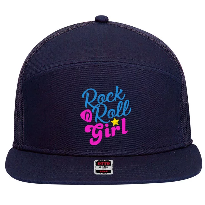 Rock N Roll Girl Cute Gift 7 Panel Mesh Trucker Snapback Hat