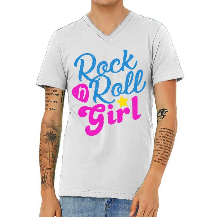 Rock N Roll Girl Cute Gift V-Neck T-Shirt