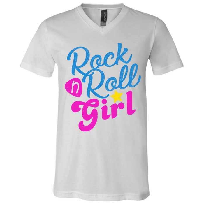 Rock N Roll Girl Cute Gift V-Neck T-Shirt